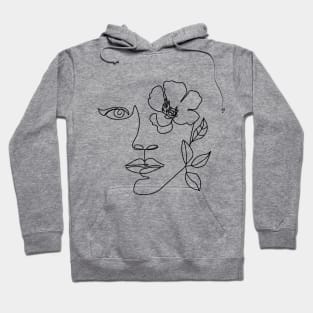 Minimal woman line art. One line woman face with flower. Hoodie